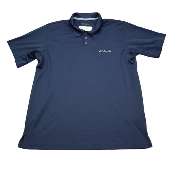 Columbia Shirt Mens Navy Blue Short Sleeve Chest Button Collared Polo - Picture 1 of 15
